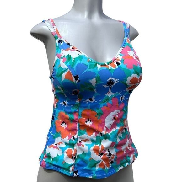 Vtg Miraclesuit Swim Tankini Top Size 8 Multicolor Pastel Floral Double Strap - Picture 1 of 15